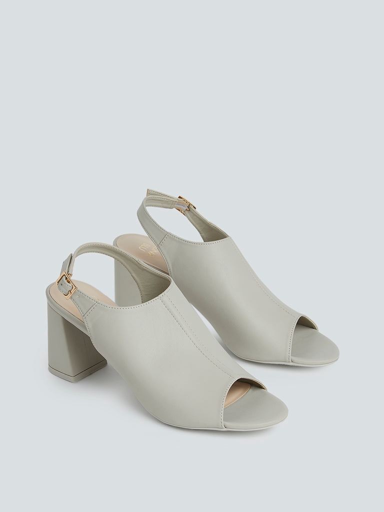 LUNA BLU Light Taupe Peep Toe Block-Heel Sandals